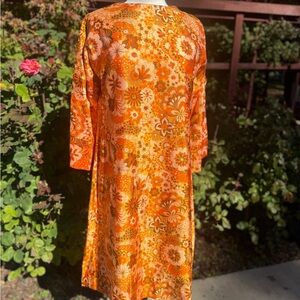 Vintage Floral Orange Silk Dress